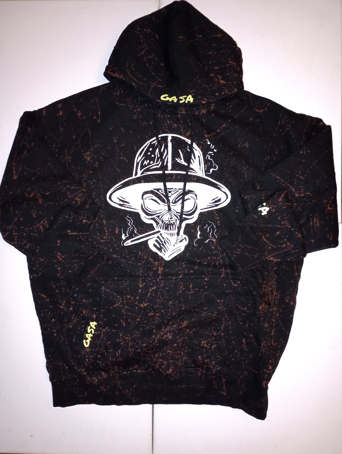 GASA Apparel custom alien splatter hoodies. Add whatever image or tag
