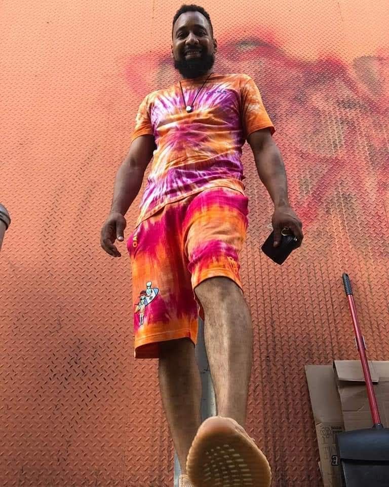 GASA tie-dye shorts orange/grey/wht