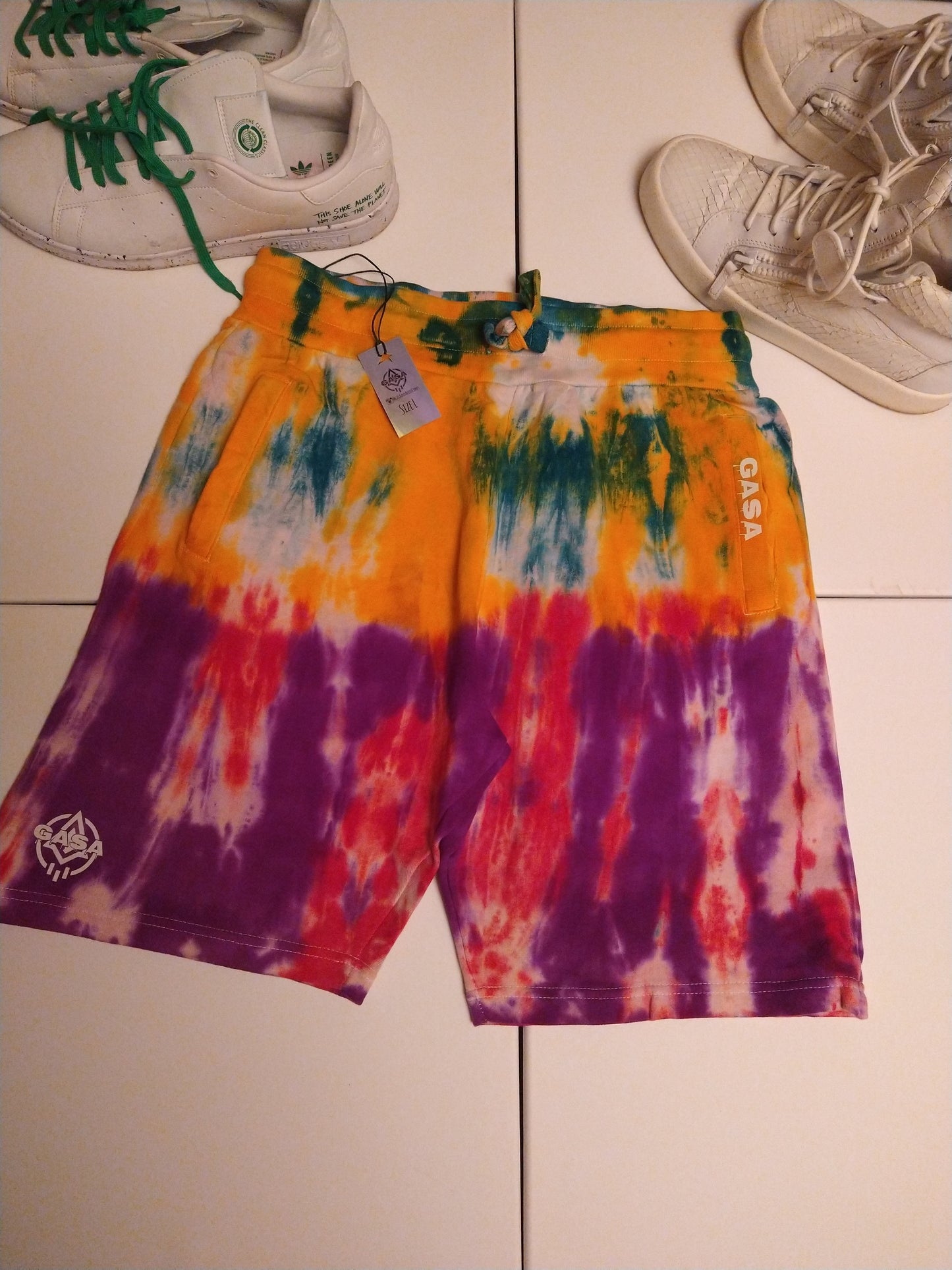 GASA mens Tie-dye shorts limited edition pink, purple, green and yellow
