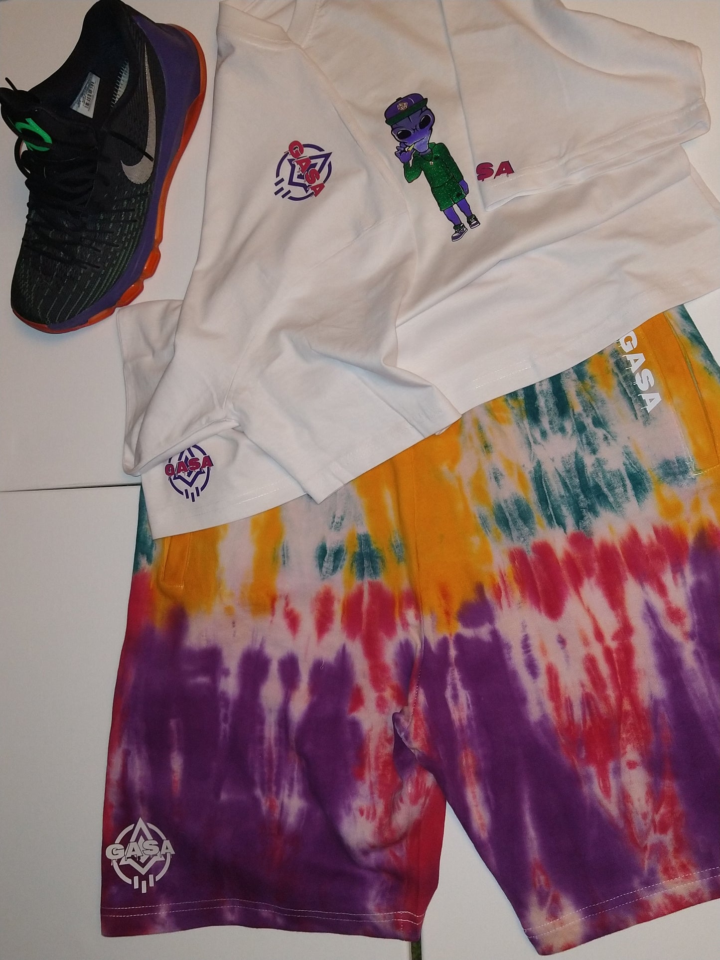 GASA mens Tie-dye shorts limited edition pink, purple, green and yellow