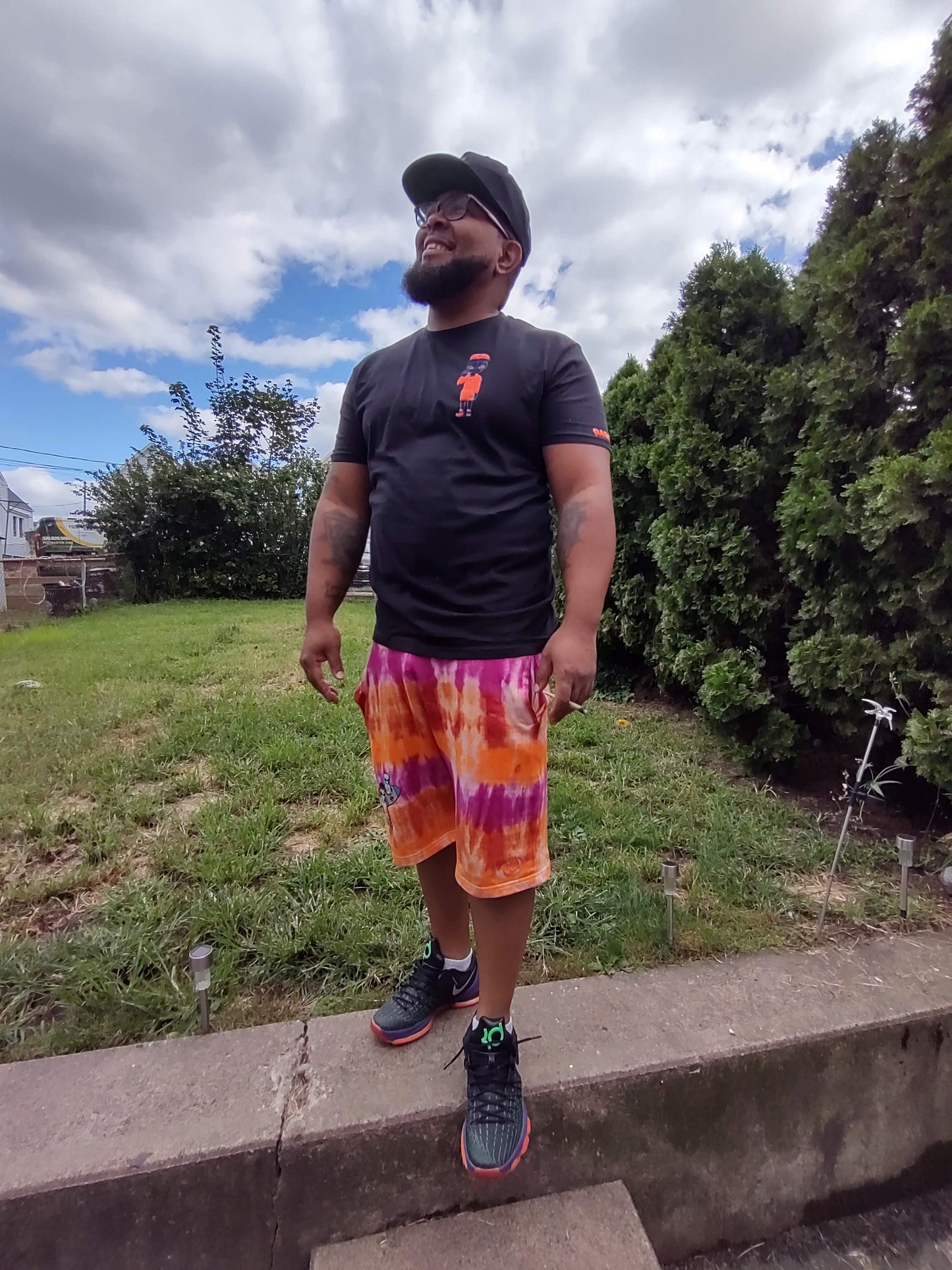 GASA tie-dye shorts orange/grey/wht